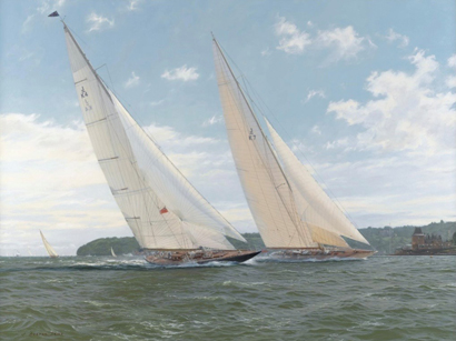 Endeavour v. Velsheda racing off Royal Yacht Squadron, Cowes, IOW.